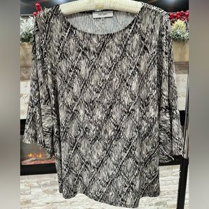 Women's Dressy Tan and Black Long Sleeve Blouse with Metallic Stripes [LIKE NEW]